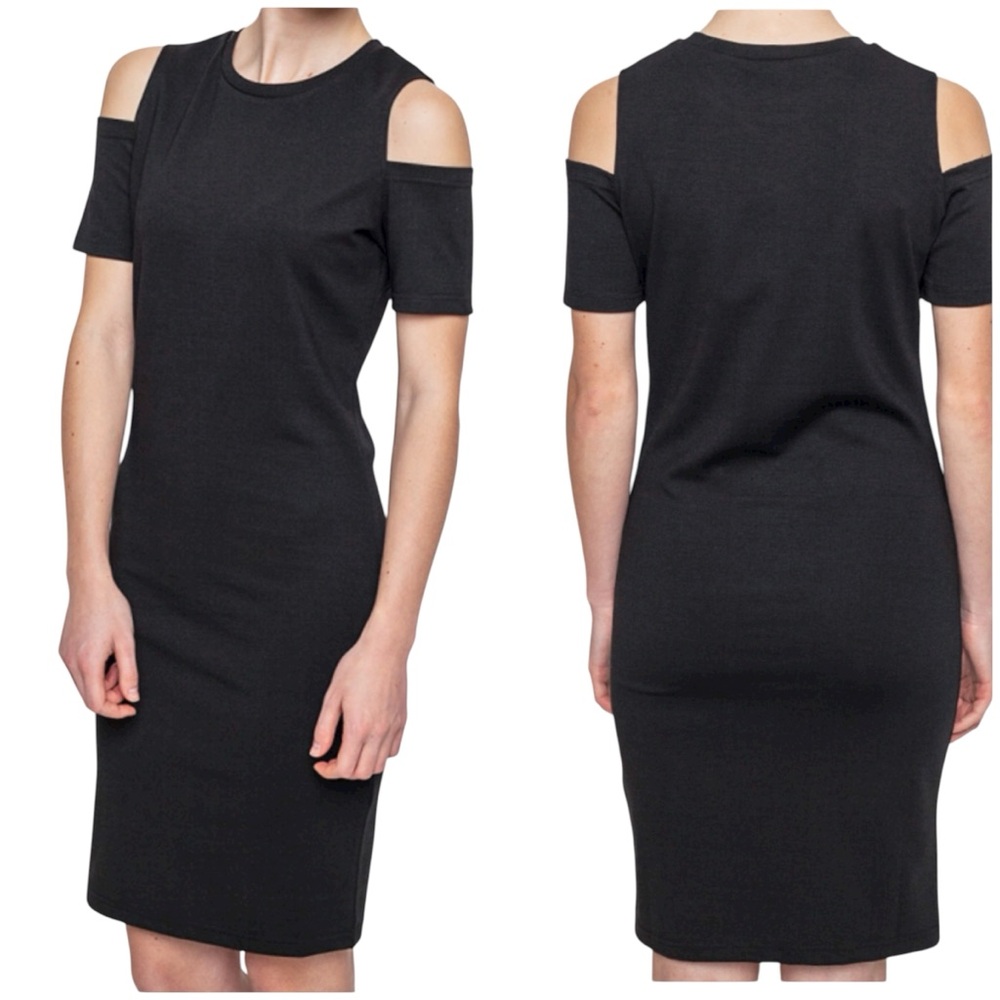 ICHI Black Cold Shoulder Dress Black Size Medium